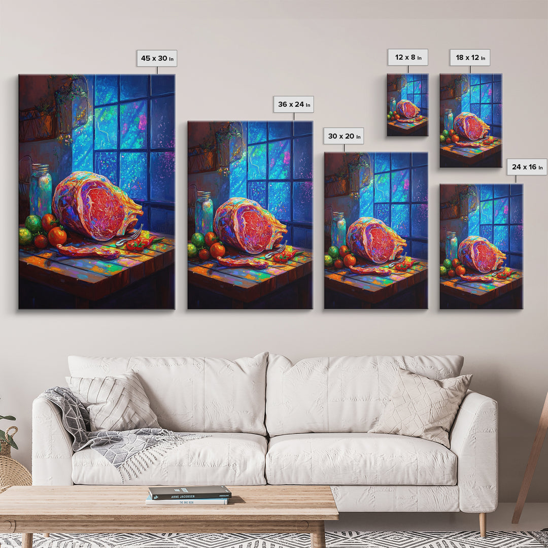 Rustic Ham Still Life By Blue Window Wall Art, Kitchen Canvas Print, Food Art, Farmhouse Decor, Dining Room Print, Housewarming Gift