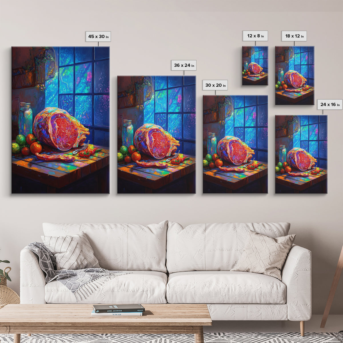 Rustic Ham Still Life By Blue Window Wall Art, Kitchen Canvas Print, Food Art, Farmhouse Decor, Dining Room Print, Housewarming Gift