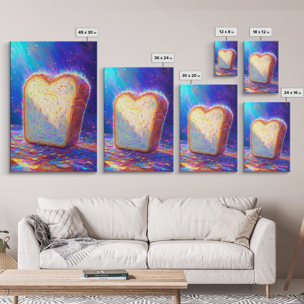 Glowing Heart Shaped Toast Slice Wall Art, Whimsical Kitchen Decor, Cute Food Art Print, Dopamine Decor, Unique Gift For Her