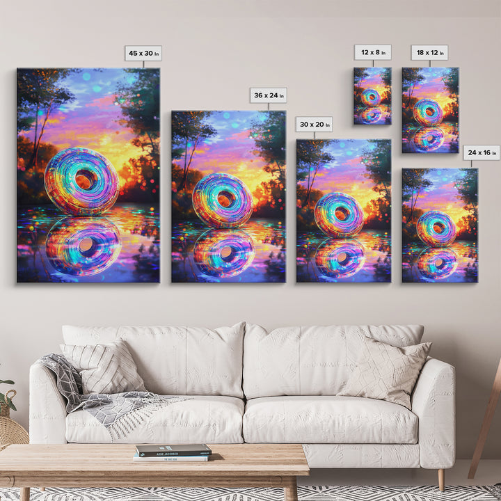 Iridescent Rainbow Ring At Sunset Framed Canvas Print, Colorful Wall Art, Abstract Landscape, Living Room Modern Home Decor Gift