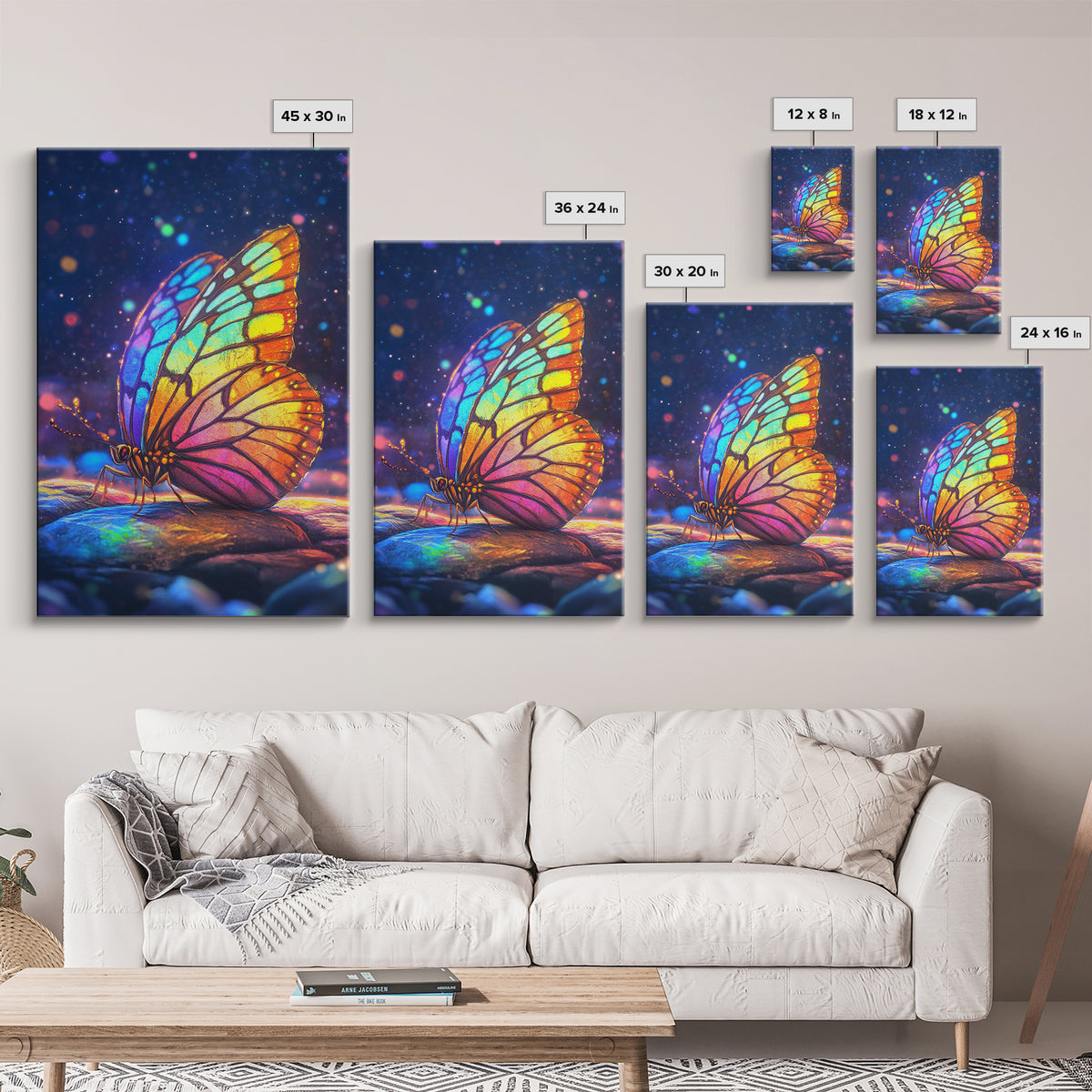 Stained Glass Rainbow Butterfly Canvas Print, Colorful Wall Art, Whimsical Animal Art, Nature Inspired Home Decor Unique Gift