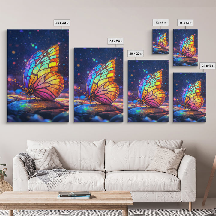 Stained Glass Rainbow Butterfly Canvas Print, Colorful Wall Art, Whimsical Animal Art, Nature Inspired Home Decor Unique Gift