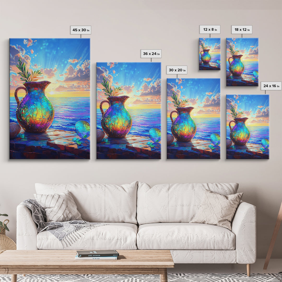Iridescent Pitcher By Ocean Sunset Wall Art, Coastal Wall Art Print, Mediterranean Decor For Beach House Home Decor Gift
