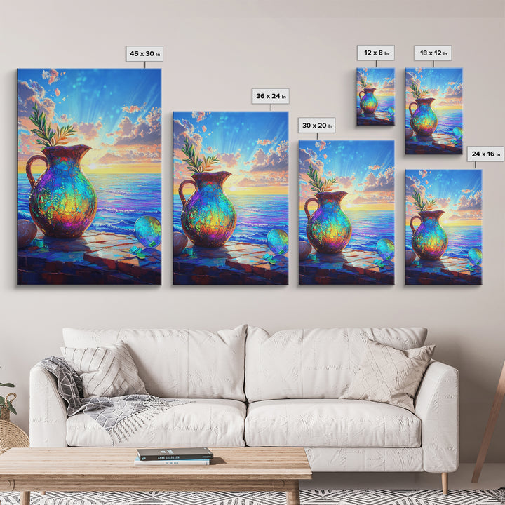 Iridescent Pitcher By Ocean Sunset Wall Art, Coastal Wall Art Print, Mediterranean Decor For Beach House Home Decor Gift