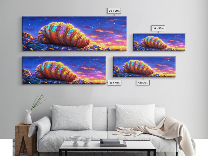 Luminous Seashell On Rocky Shore At Twilight Canvas Print, Coastal Wall Art, Ocean Decor, Nautical Beach House Artwork Print