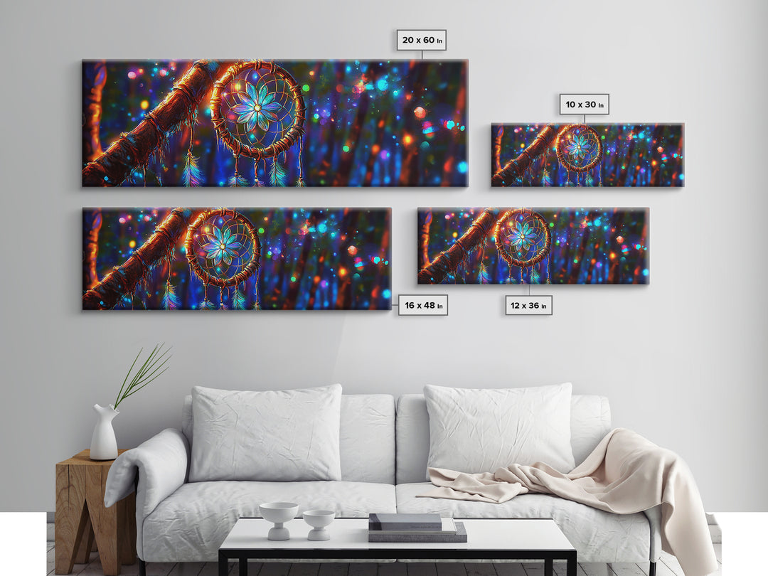 Glowing Dreamcatcher In Enchanted Forest Framed Canvas Print, Boho Wall Art, Spiritual Decor, Mystical Wall Decor Gift For Her
