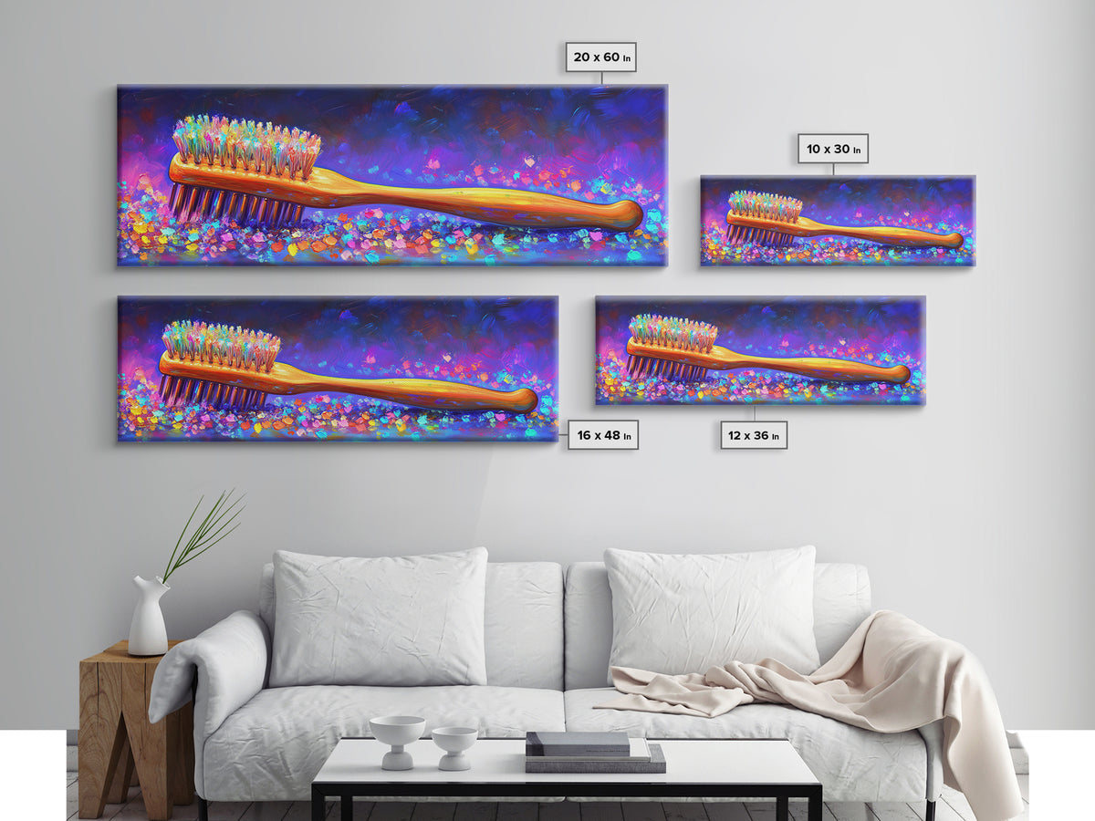 Bright Toothbrush Canvas Print, Funny Bathroom Wall Art, Colorful Dental Office Decor, Toothbrush Art, Dental Hygienist Gift