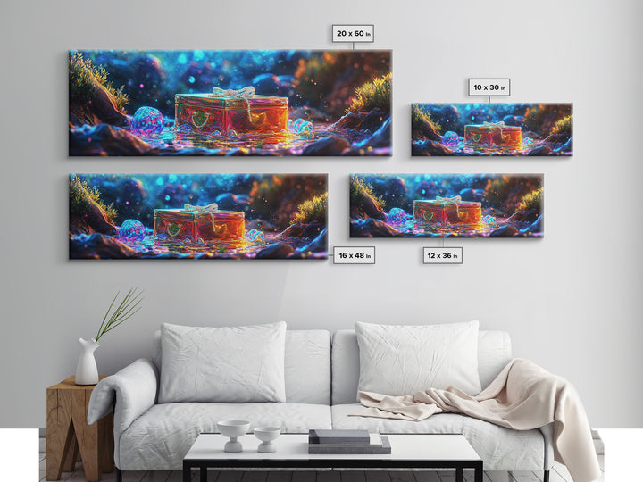 Glass Treasure Box In Magical Stream Framed Canvas Print, Fantasy Wall Art, Nature Inspired Art, Whimsical Home Decor, Gift