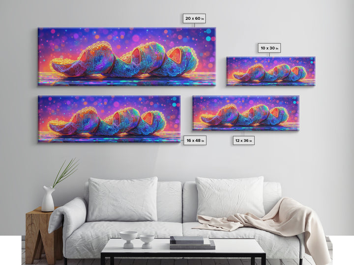 Rainbow Seashell Trio On Shimmering Beach Canvas Print, Coastal Wall Art, Ocean Decor, Beach House Gift For Her, Summer Decor