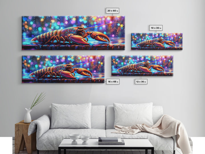 Iridescent Lobster With Bokeh Lights, Coastal Canvas Print, Seafood Kitchen Wall Art, Nautical Decor For Beach House Gift