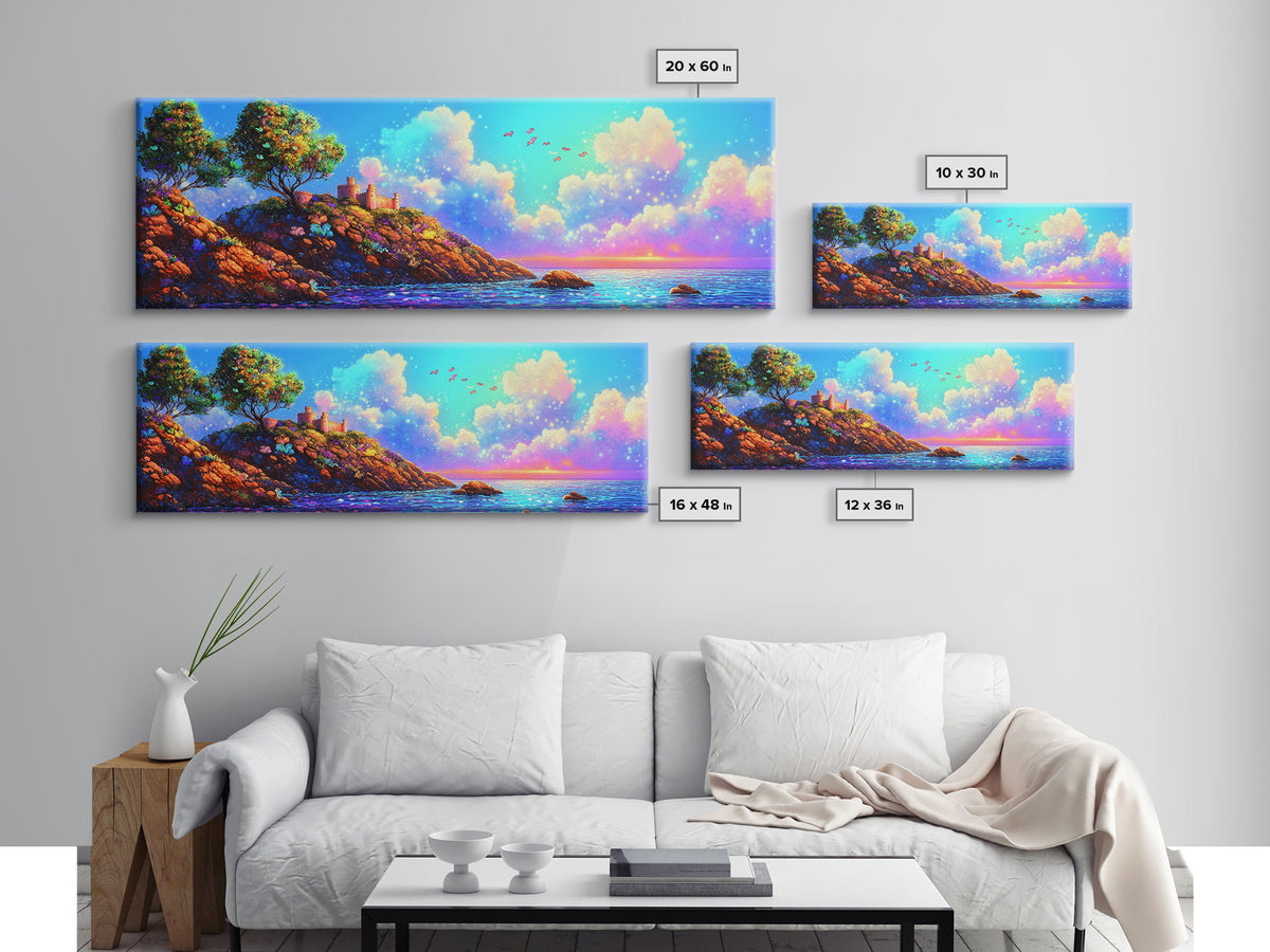Sunlit Coastal Cliff Wall Art, Ocean Landscape Canvas Print, Beach House Decor, Mediterranean Travel Poster For Living Room