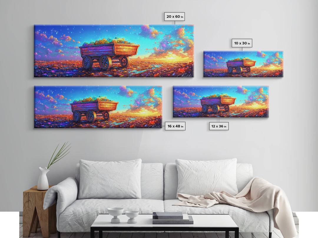 Rustic Wooden Wagon At Sunset Canvas Print, Colorful Country Landscape Art, Farmhouse Wall Decor And Housewarming Gift Idea