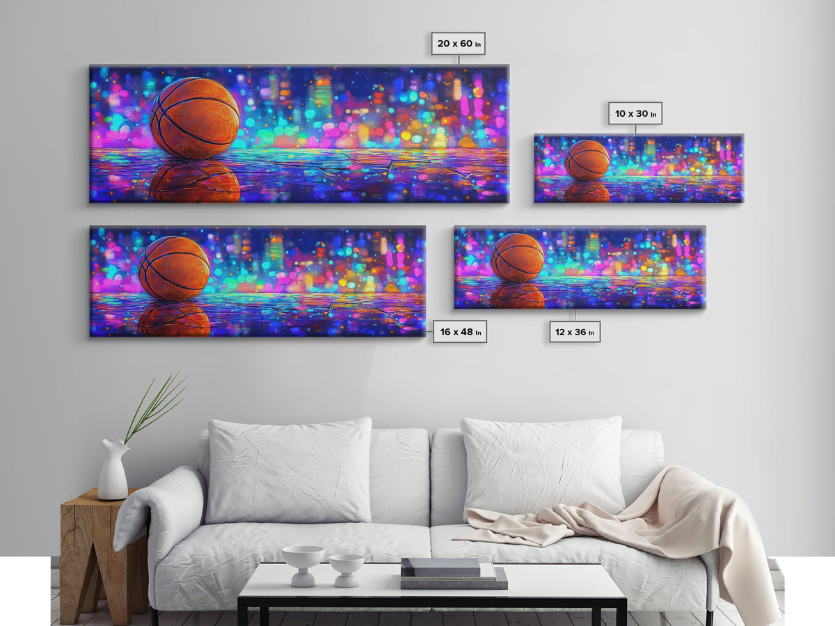 Basketball On Rainy Court Wall Art, Urban Sports Print, Man Cave Decor For Game Room, Boys Room, And Sports Fan Gift For Him