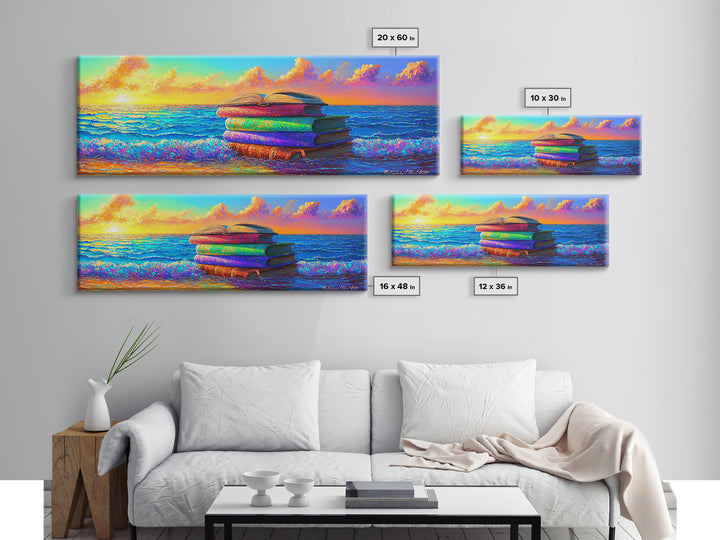 Stacked Beach Towels Beside Turquoise Waves Canvas Print, Coastal Wall Art, Beach House Decor, Summer Wall Decor, Gift For Her