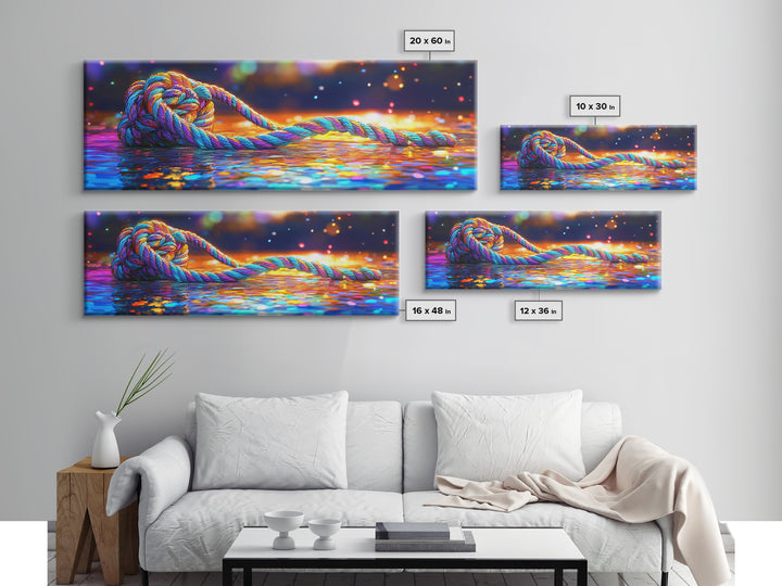 Glowing Nautical Rope Knot Canvas Print, Coastal Wall Art, Abstract Seascape Decor, Beach House Decor, Ocean Wall Decor Print