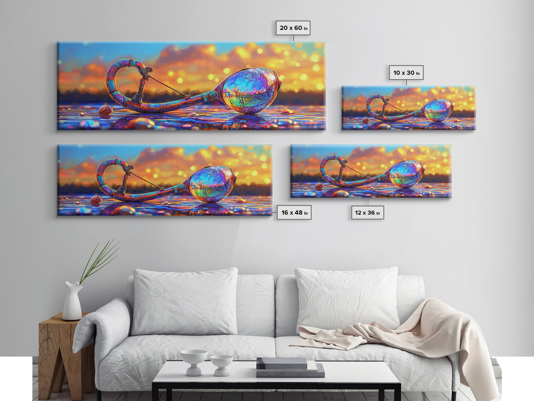 Iridescent Antique Key And Jewel Egg Wall Art, Fantasy Coastal Canvas Print For Mystical Beach House Decor And Unique Gift