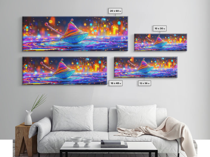 Rainbow Spinning Top Toy Wall Art, Whimsical Kids Room Canvas Print For Playroom Decor, Nursery Decor, And Unique Gift For Kids