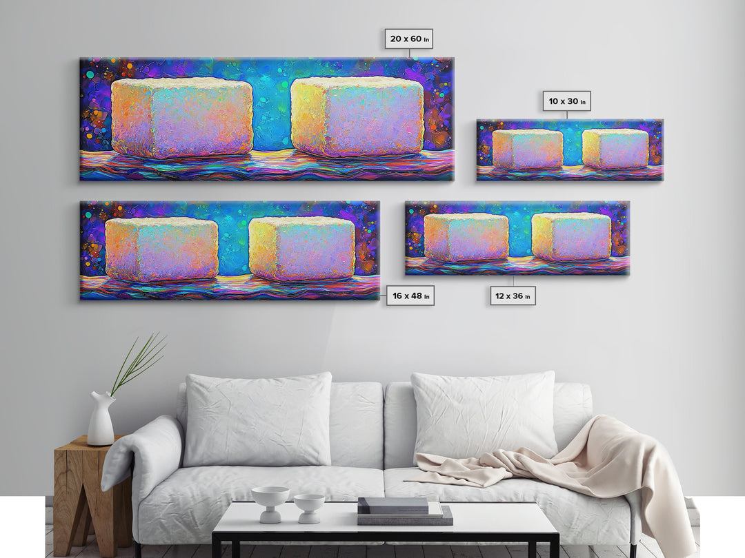 Pastel Sugar Cubes On Rainbow Surface Canvas Print, Colorful Kitchen Wall Art, Sweet Treats Decor, Modern Food Art, Bakery Print