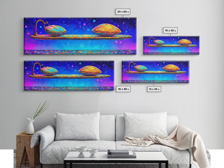 Floating Spoon With Two Colorful Pods Canvas Print, Whimsical Wall Art, Abstract Still Life, Dopamine Decor, Unique Gift