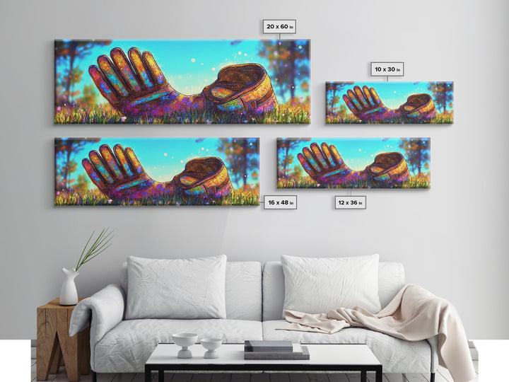Rainbow Baseball Glove In Grass Canvas Print, Sports Wall Art, Baseball Decor, Boys Room Game Room Gift For Him, Man Cave Decor