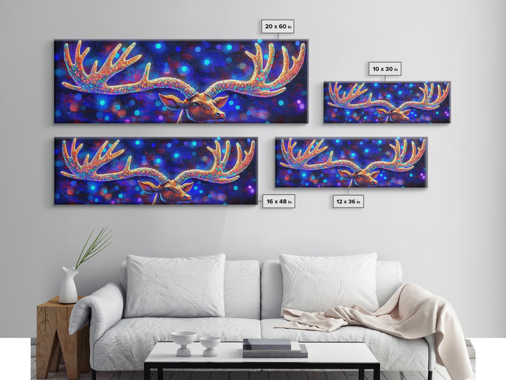Rainbow Moose Antlers With Neon Bokeh Canvas Print, Wildlife Wall Art, Colorful Lodge Decor, Rustic Nature Housewarming Gift