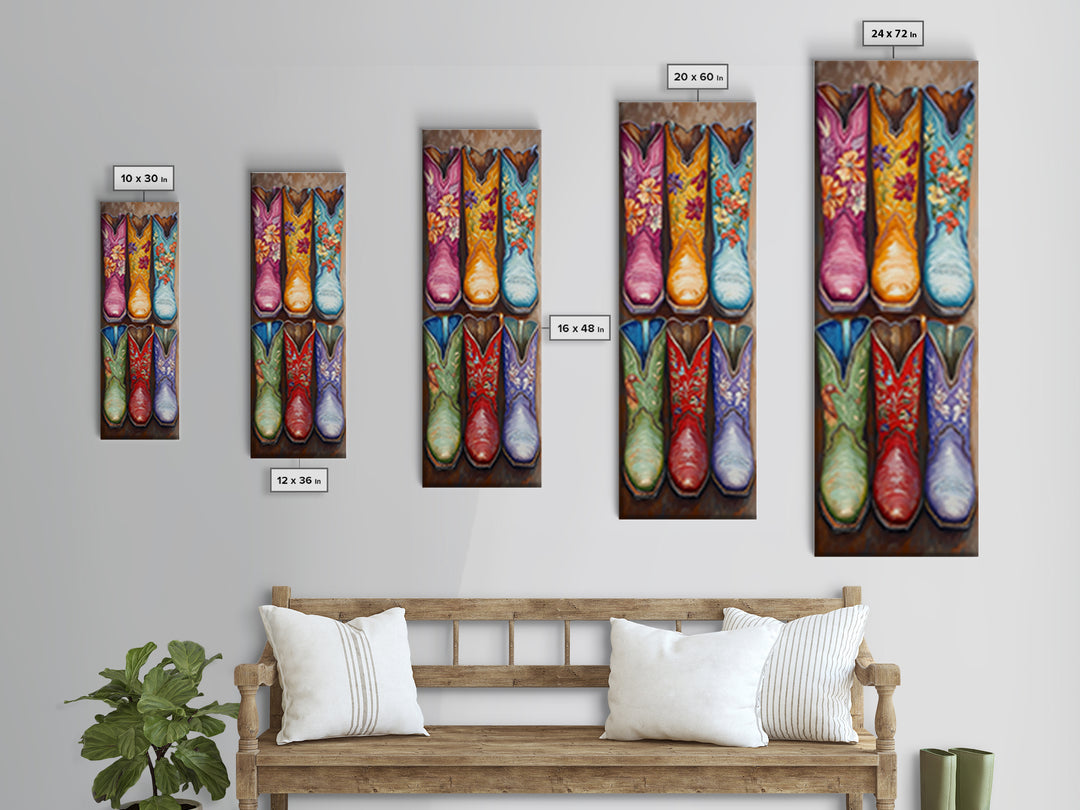 Six Floral Cowboy Boots Wall Art, Western Framed Canvas Print For Cowgirl Bedroom Living Room Rustic Home Decor Gift For Her