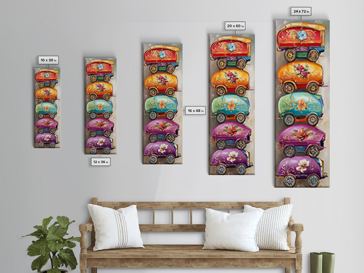 Whimsical Floral Covered Wagons Wall Art, Western Framed Canvas Print For Nursery Kitchen Living Room Home Decor Gift For Her