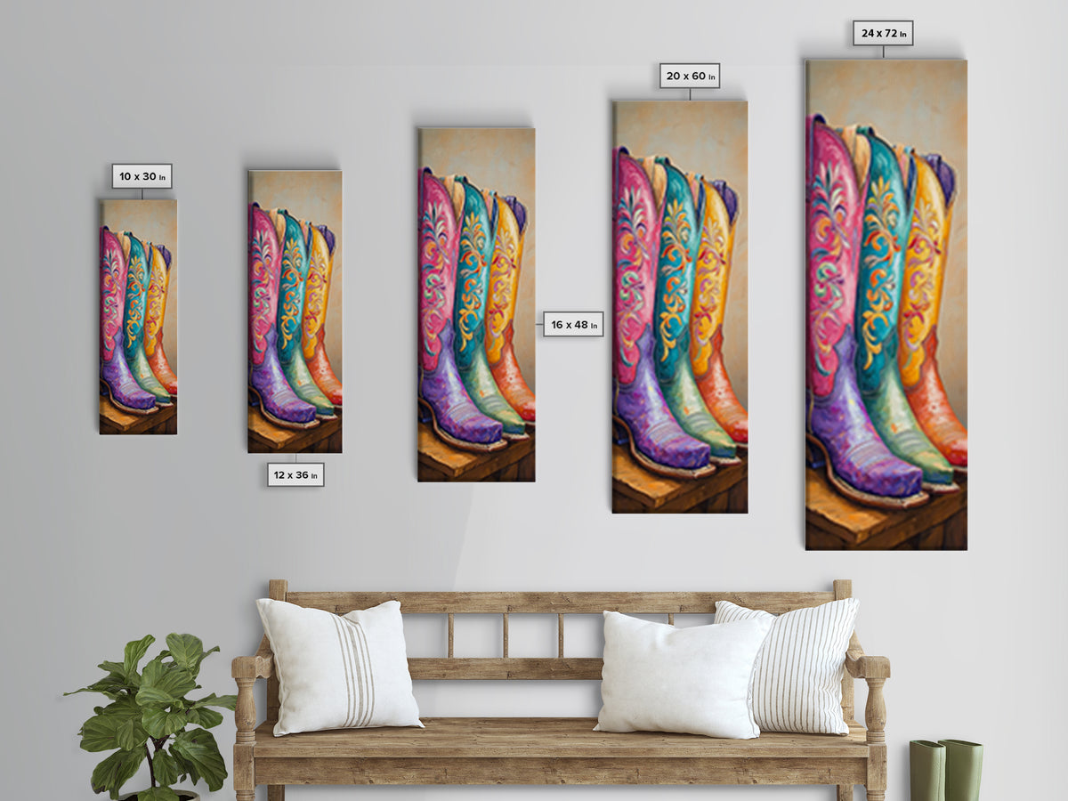 Bright Floral Western Boots Wall Art, Cowgirl Canvas Print For Boho Bedroom Living Room Ranch Home Decor Housewarming Gift