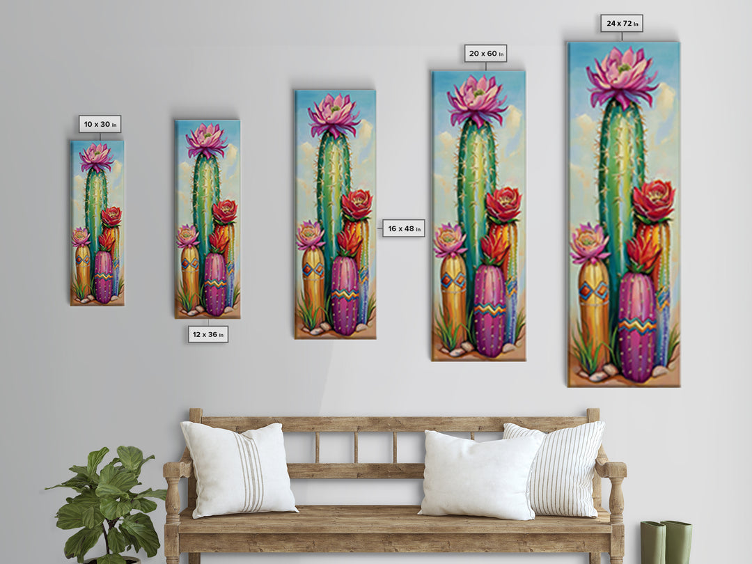 Blooming Desert Cactus Garden Wall Art, Colorful Southwest Canvas Print, Boho Western Living Room Decor, Nature Lover Gift