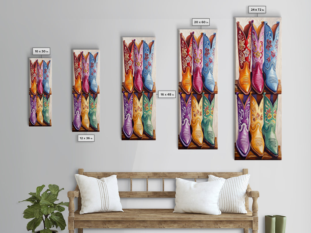 Six Embroidered Cowboy Boots Framed Canvas Print, Western Wall Art, Cowgirl Decor, Rustic Home Decor, Farmhouse Wall Decor
