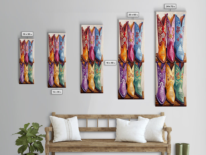 Six Embroidered Cowboy Boots Framed Canvas Print, Western Wall Art, Cowgirl Decor, Rustic Home Decor, Farmhouse Wall Decor