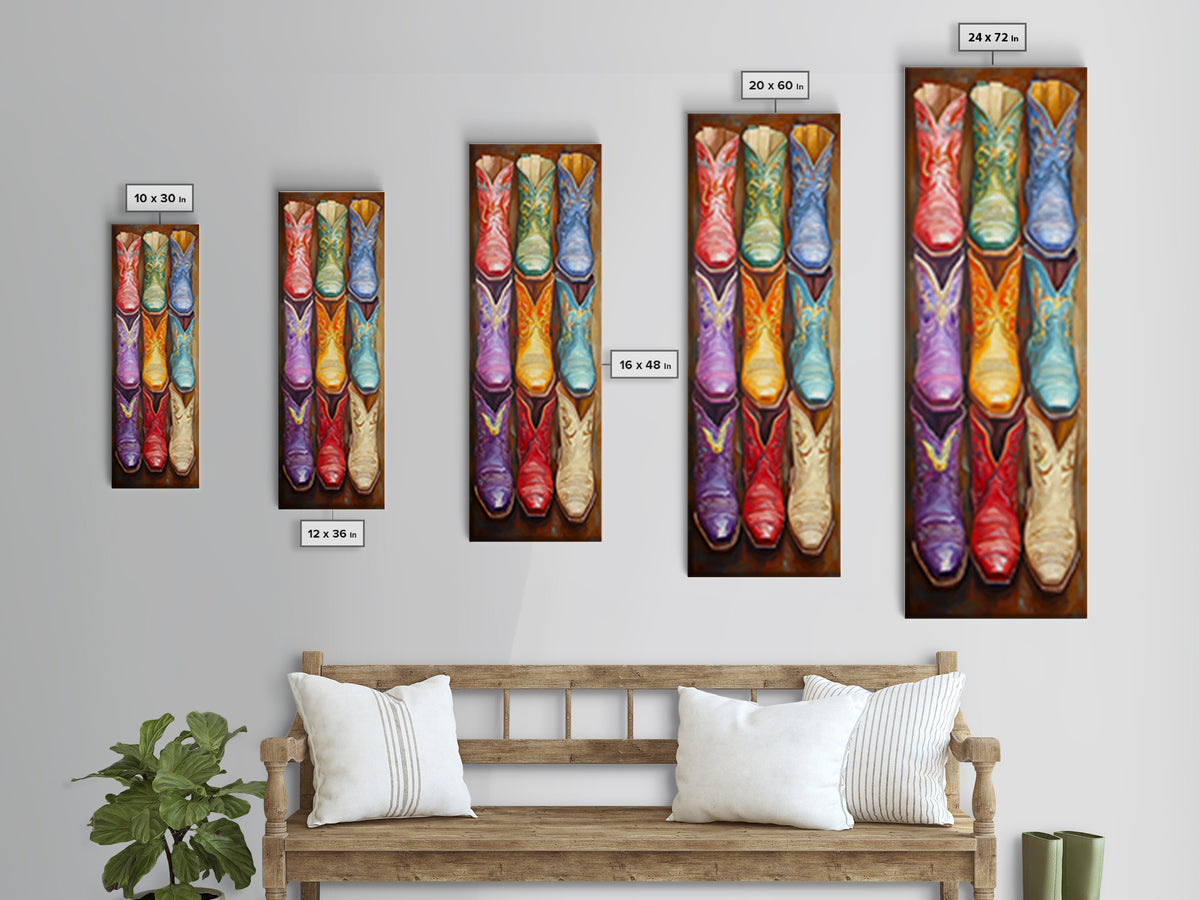 Vivid Embroidered Western Boots Framed Canvas Print, Cowgirl Wall Art, Southwestern Decor, Rustic Wall Decor, Gift For Her