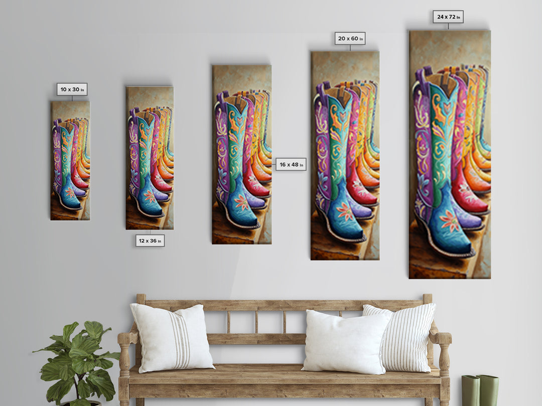 Bright Turquoise Pink Cowboy Boots Canvas Print, Western Wall Art, Cowgirl Room Decor, Boho Ranch Housewarming Gift For Her
