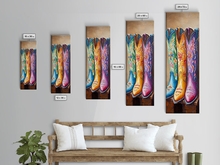 Turquoise Yellow Pink Cowboy Boots Wall Art, Western Cowgirl Decor, Floral Canvas Print, Rustic Farmhouse Gift For Her, Home Decor