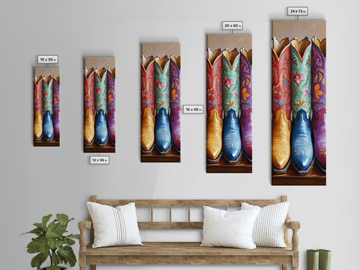 Red Aqua And Purple Floral Cowboy Boots Canvas Print, Western Cowgirl Wall Decor, Rustic Ranch Art, Living Room Home Decor