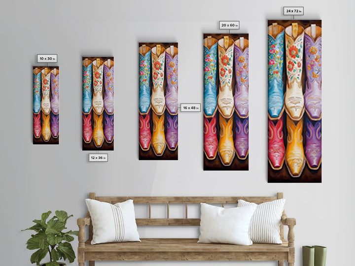 Blue White And Purple Floral Cowboy Boots Canvas Print, Western Cowgirl Wall Art, Rustic Ranch Decor, Living Room Housewarming Gift
