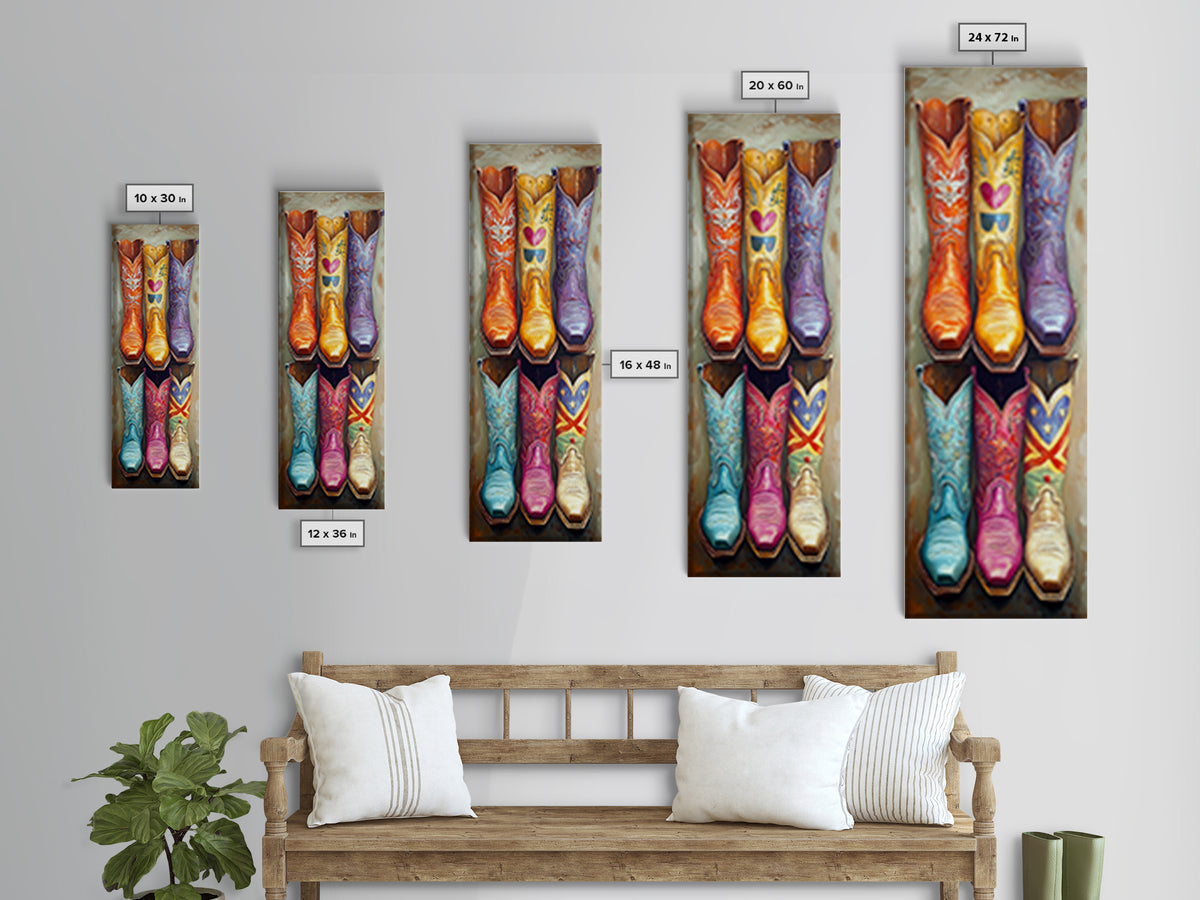 Whimsical Cowboy Boots With Heart And Star Wall Art, Western Cowgirl Canvas Print, Colorful Ranch Living Room Home Decor Gift