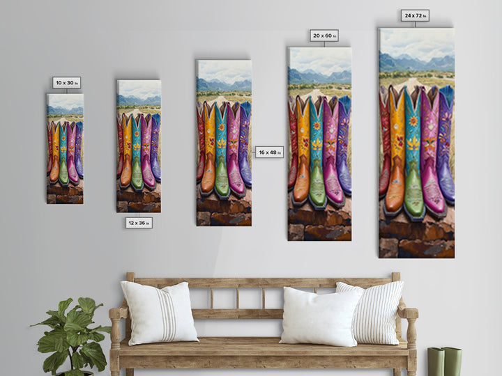 Bright Cowboy Boots In Desert Landscape Wall Art, Western Cowgirl Canvas Print, Southwestern Ranch Home Decor Gift For Living Room