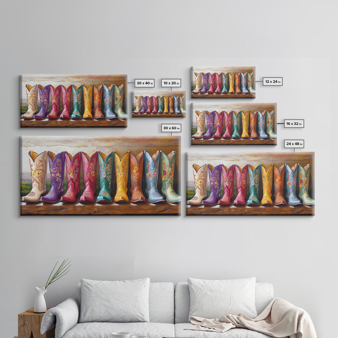 Tall Floral Cowboy Boots Framed Canvas Print, Western Wall Art, Cowgirl Room Decor, Rodeo Gift, Rustic Farmhouse Decor, Above Sofa Art