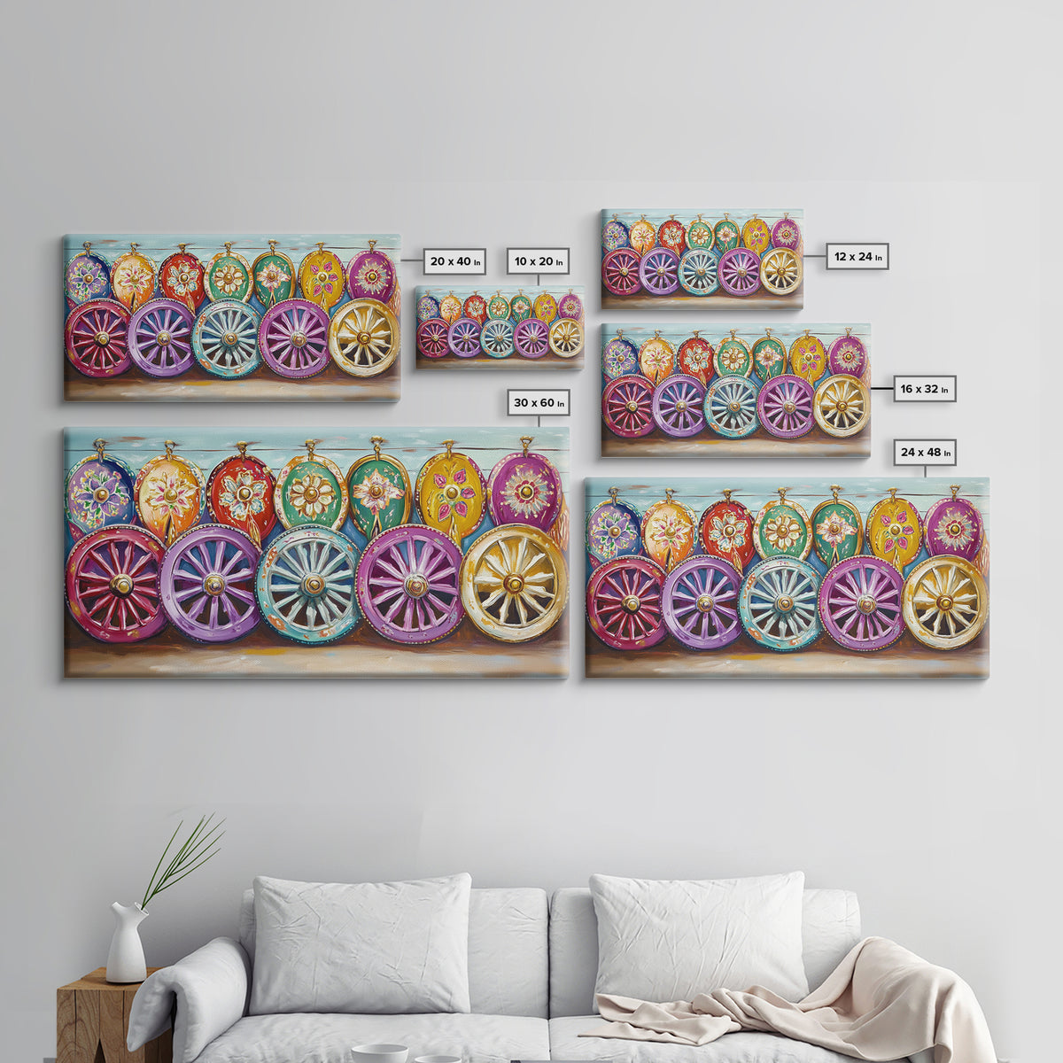 Ornate Painted Wagon Wheels Framed Canvas Print, Southwestern Wall Art, Ranch Decor, Cowgirl Room Decor, Rustic Gift, Home Decor