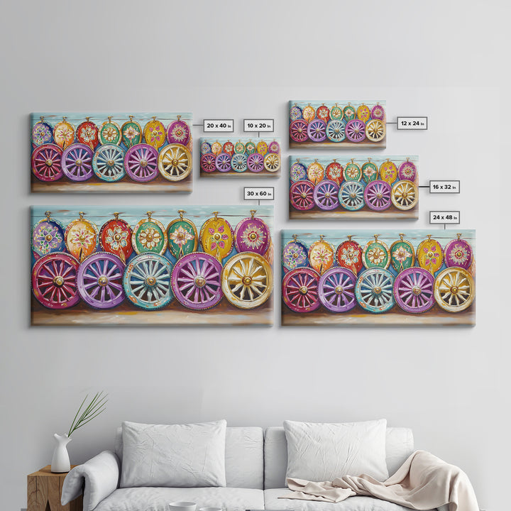 Ornate Painted Wagon Wheels Framed Canvas Print, Southwestern Wall Art, Ranch Decor, Cowgirl Room Decor, Rustic Gift, Home Decor