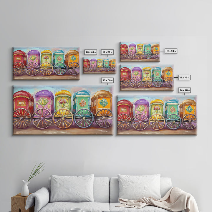 Vibrant Painted Traveling Wagons Wall Art, Western Canvas Print, Boho Ranch Decor, Colorful Nursery Art, Housewarming Gift