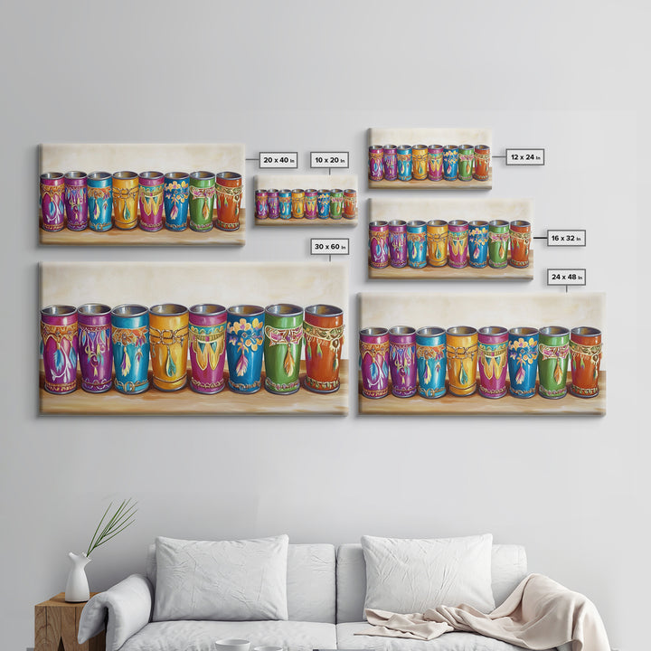 Boho Southwestern Painted Tin Cups Wall Art, Colorful Western Kitchen Decor, Rustic Ranch Canvas Art, Unique Housewarming Gift