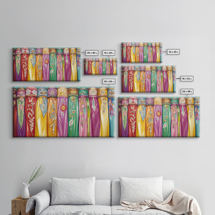 Vibrant Embroidered Textile Wall Art, Boho Western Scarf Canvas Print, Maximalist Decor, Cowgirl Home Decor For Living Room