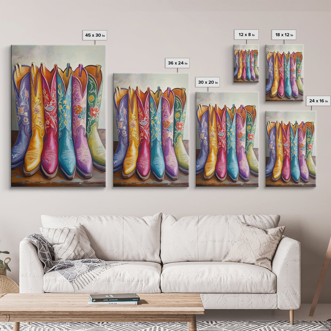 Tall Turquoise Red And Purple Cowboy Boots Canvas Print, Floral Western Wall Art, Cowgirl Ranch Decor, Gift For Her Home Decor