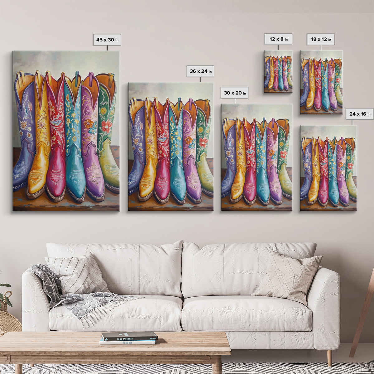 Tall Turquoise Red And Purple Cowboy Boots Canvas Print, Floral Western Wall Art, Cowgirl Ranch Decor, Gift For Her Home Decor