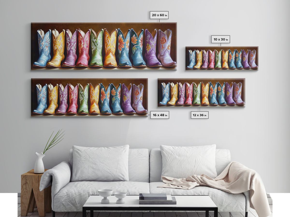 Moody Embroidered Cowboy Boots Wall Art, Western Wall Decor, Cowgirl Canvas Print, Rustic Farmhouse Decor, Unique Gift For Her