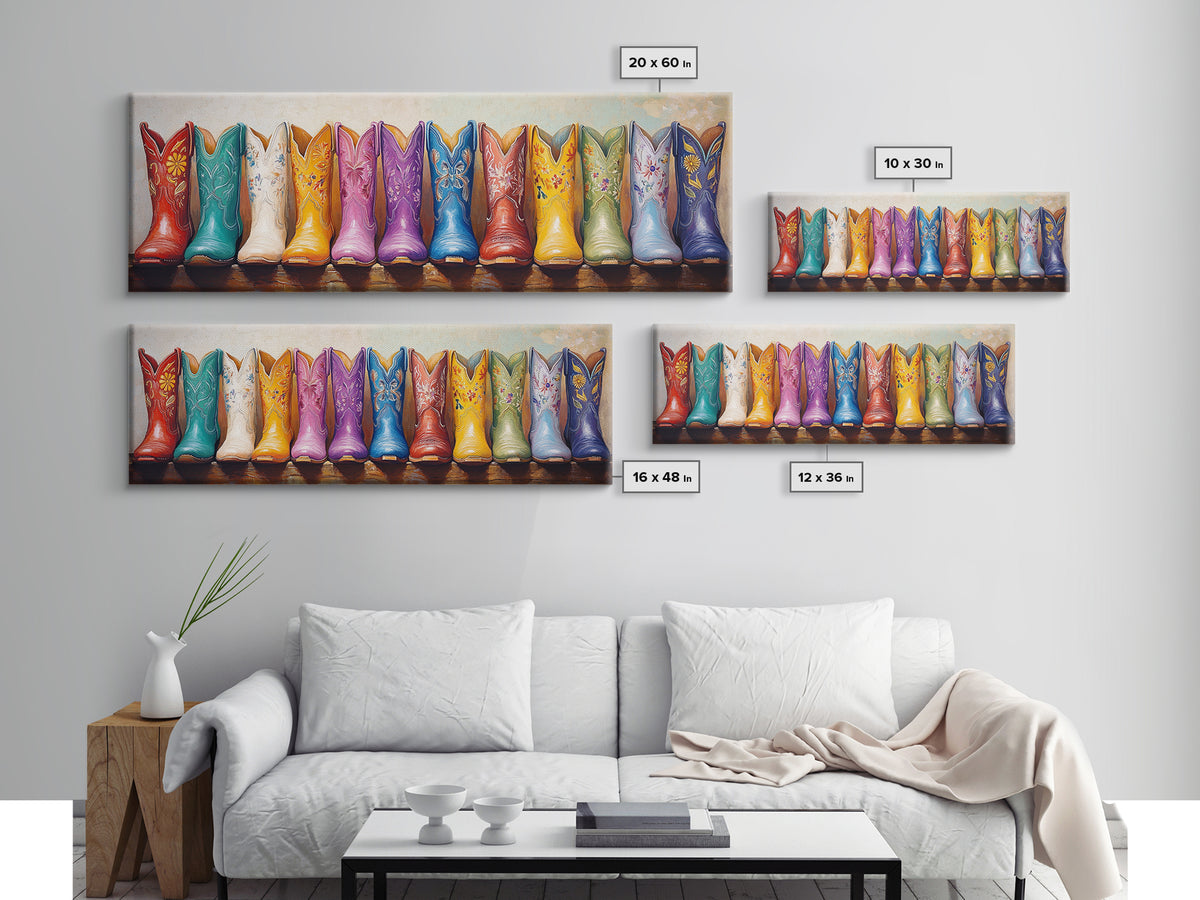 Bright Western Cowboy Boots Wall Art, Colorful Ranch Decor, Cowgirl Canvas Print, Rustic Farmhouse Living Room Art Gift