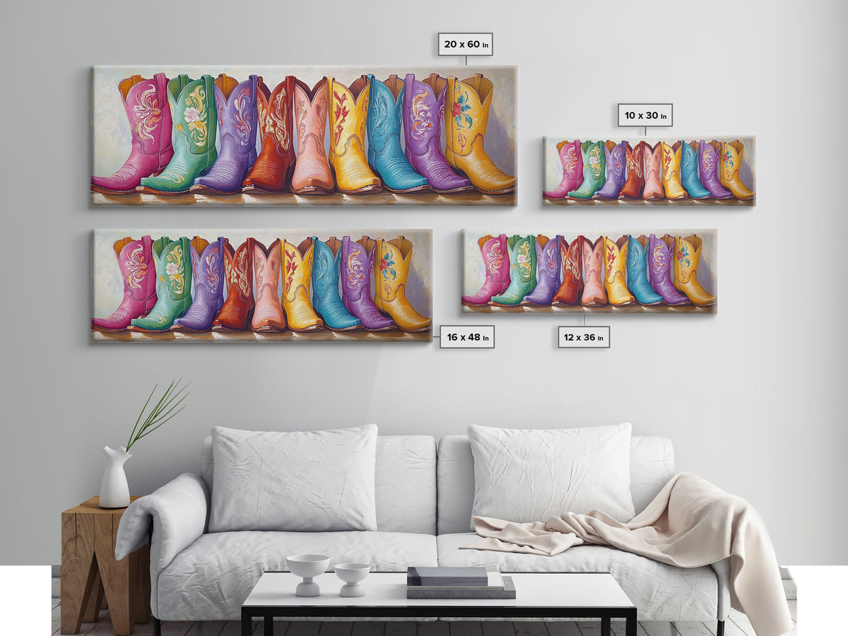 Pastel Floral Cowboy Boots Framed Canvas Print, Western Wall Art, Cowgirl Nursery Decor, Boho Bedroom Wall Decor Gift For Her