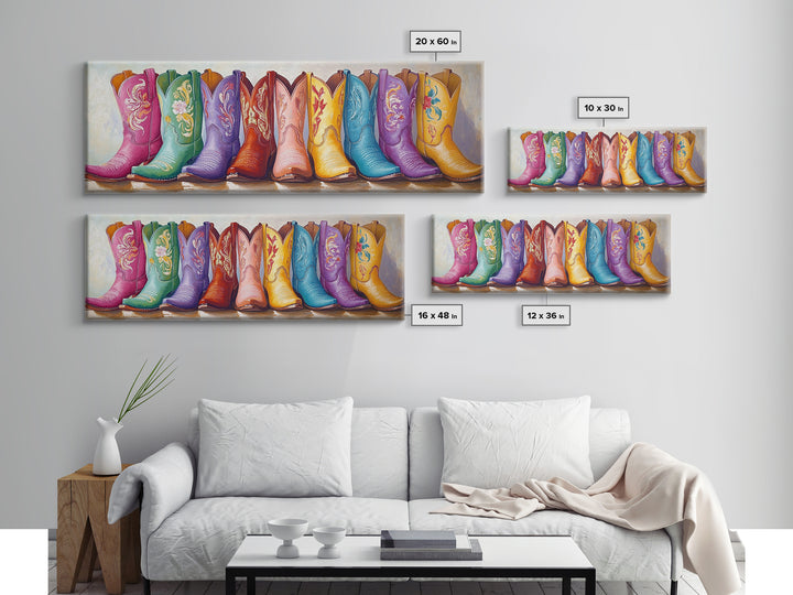 Pastel Floral Cowboy Boots Framed Canvas Print, Western Wall Art, Cowgirl Nursery Decor, Boho Bedroom Wall Decor Gift For Her